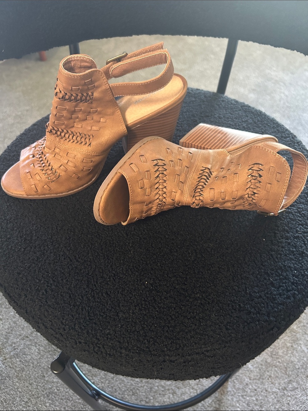 Maurices Tan Woven Slingback Block Heel Sandals